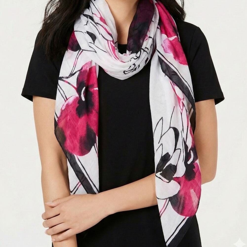 Orange Fashion Village Lightweight Rayon Scarf Black Pink White